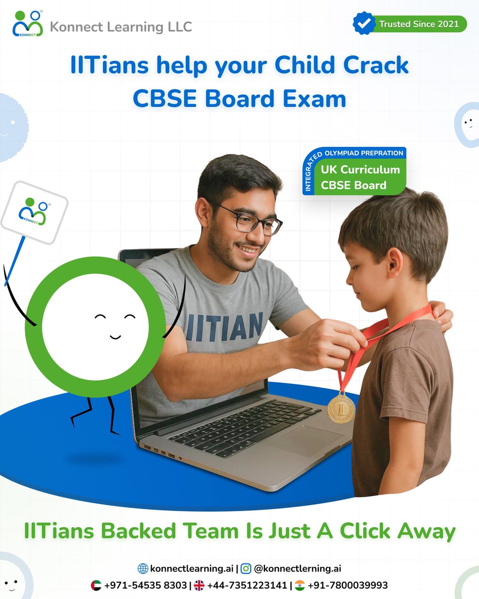 konnectlearnai's tweet image. 🎯 IITians help your child crack CBSE Board Exams!
💡 Olympiad + UK Curriculum + CBSE Board
👨‍🏫 Learn from real IITians – the experts who know how to win!

✨ #KonnectLearning #SmartLearning #StudentSuccess #EducationGoals #CBSEBoard #elearning #digitallearning #experttutor