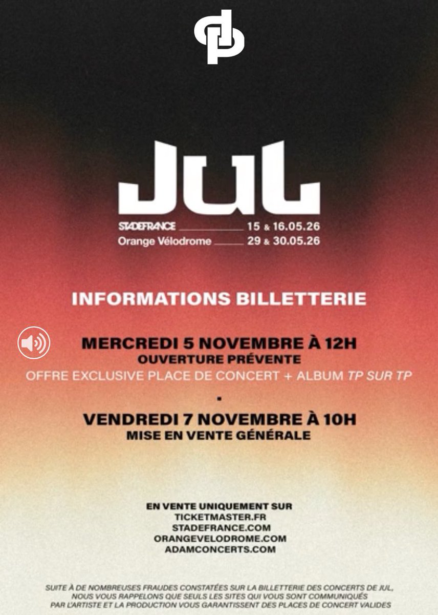 🚨 JUL annonce DEUX DATES au STADE DE FRANCE &amp; DEUX DATES au VÉLODROME !! 🏟️

🗓️ 15,16 &amp; 29,30 MAI 2026