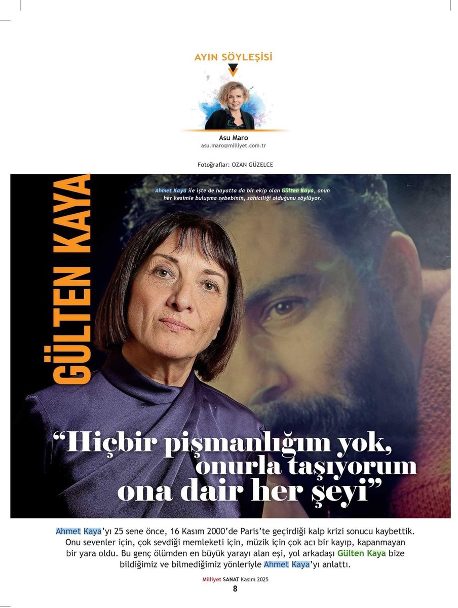 Gülten Kaya: “Hiçbir pişmanlığım yok, onurla taşıyorum ona dair her şeyi” 
Asu Maro’nun Gülten Kaya ile yaptığı röportaj… Merve Erol ve Murat Meriç’in yazıları… Defne Akman’ın Kardeş Türküler’le yaptığı söyleşi. 
Milliyet Sanat Kasım sayısı çıktı. 
<a href="/Milliyet_Sanat/">Milliyet Sanat</a> #AhmetKaya