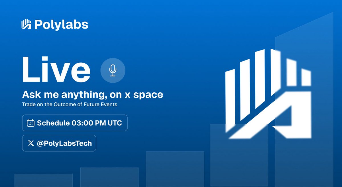 PolyLabsTech's tweet image. We’re going LIVE!

Join our AMA on X Space ask anything about Polylabs, prediction markets, and our upcoming token ecosystem.

🕒 03:00 PM UTC
📍 @PolyLabsTech

Trade on the outcome of future events and be part of the next wave of decentralized prediction markets. 🌐

#Polylabs…