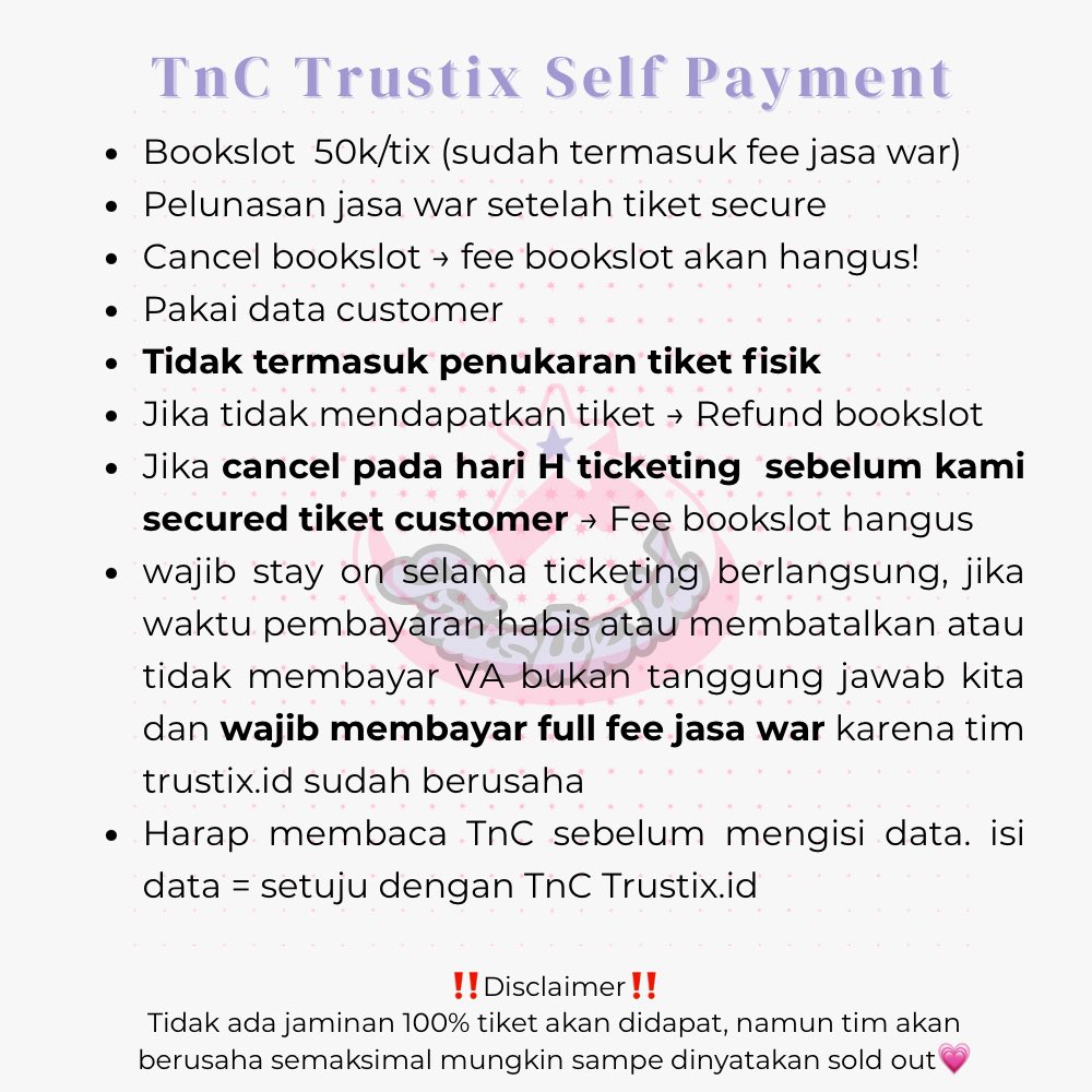 🎫OPEN JASA WAR TIKET NCT WISH 1ST CONCERT TOUR ‘INTO THE WISH (KUALA LUMPUR) - Trustix.id🎫

📝 data pribadi &amp; selfpayment
📎 trusted &amp; highly experienced team
📩 DM/Whatsapp for more info

#jasawar #jastiptiket #jastiptrusted #NCTWISH_CONCERT_TOUR