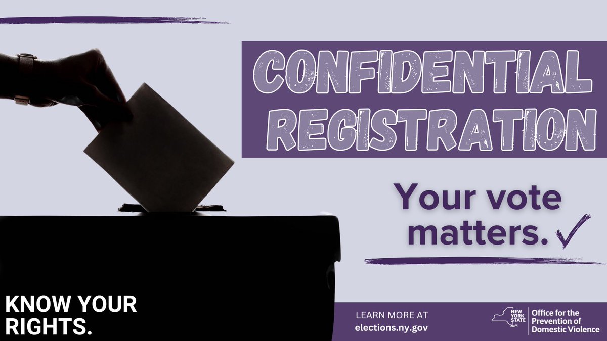 #DYK - Victims and survivors in NYS can have their voter registration information kept confidential, ensuring everyone is able to cast their ballots safely. Your vote matters! Learn more here: ow.ly/H3OS50XkkxF