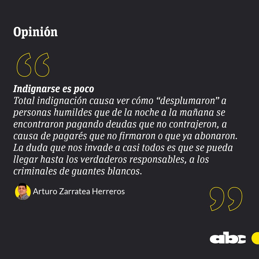 ABCDigital's tweet image. #OpiniónABC | &quot;Indignarse es poco&quot;, por @ZarrateaPy.
 
🔴Canal de WhatsApp: whatsapp.com/channel/0029Va…

Leé más: 
abc.com.py/opinion/2025/1…