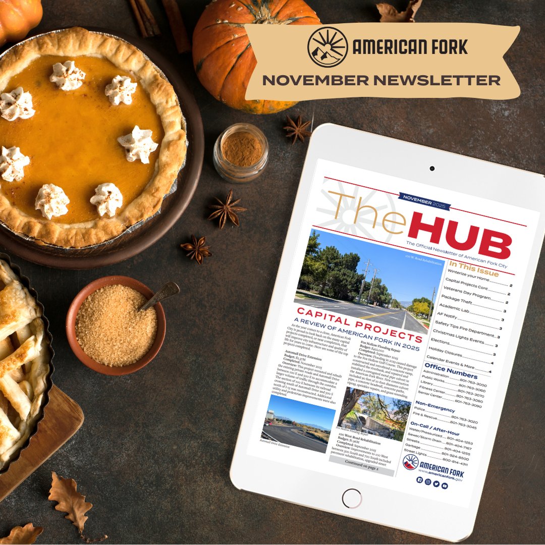 The November edition of The Hub is here! 🗞️📰  

If you haven’t seen this great resource yet, learn more here ➡️ americanfork.gov/newsletter.

#americanfork #americanforkcity #americanforkutah #utahcounty #visitamericanfork #utahisrad #thehub #newsletters
