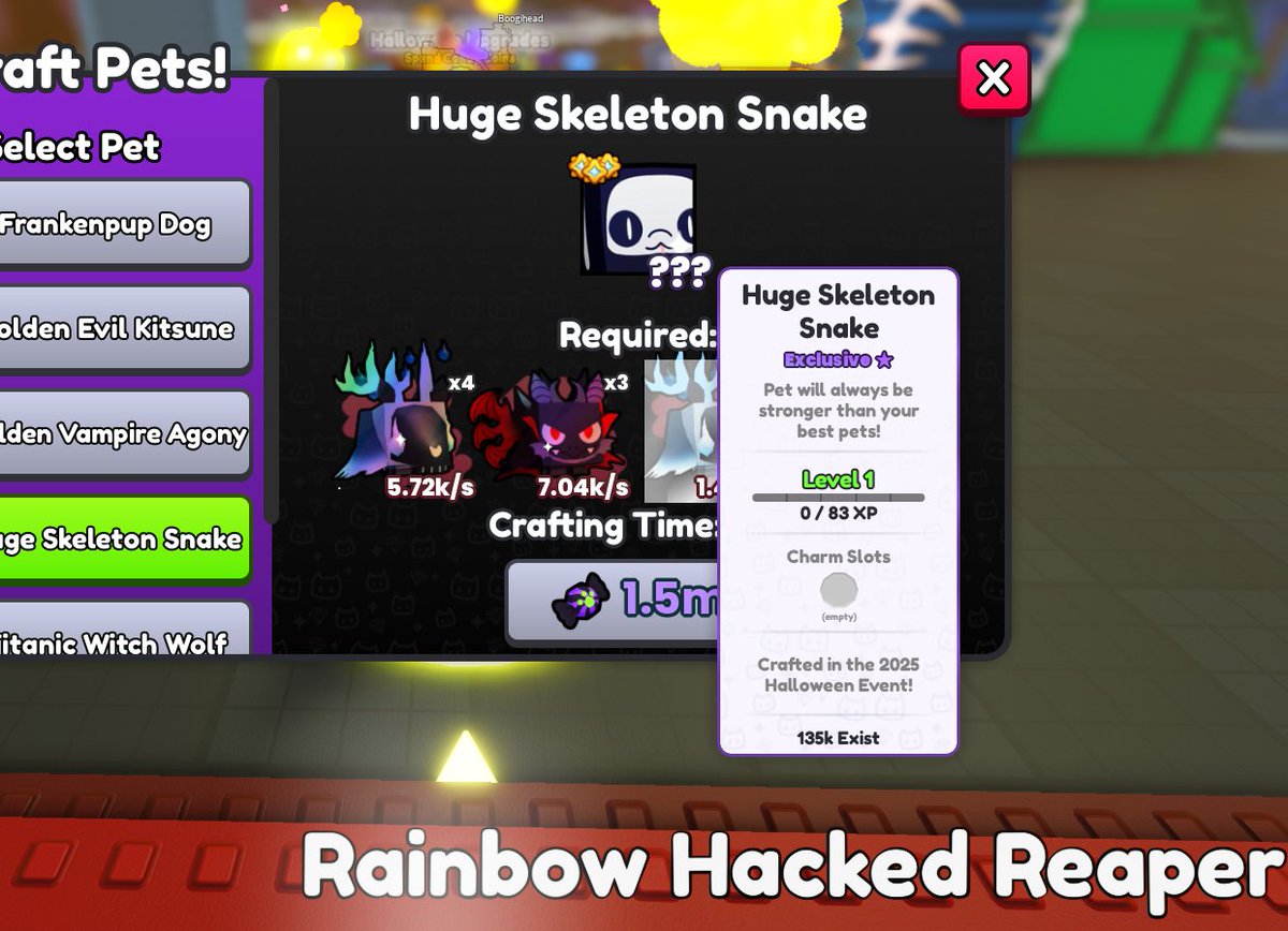 hoe does the exist count keep going up!?!?
the huge skeleton snake hasnt been craftable bc of the shinys required since yesterday 😭🙏