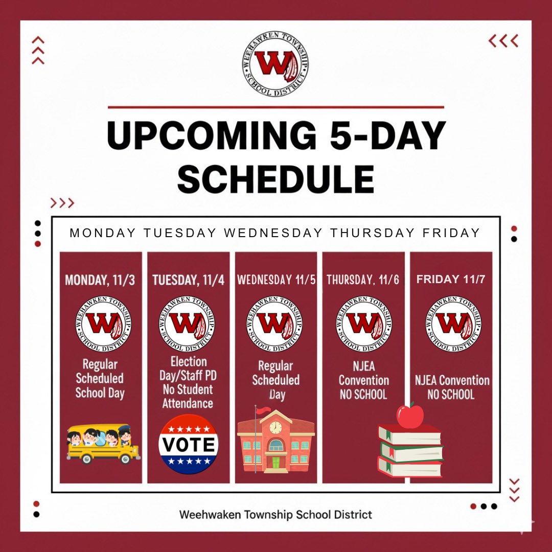 Please note: no school for students on Tuesday, Thursday or Friday this week. 
<a href="/EricCrespoEDU/">Eric Crespo</a> <a href="/FAmato53/">Francesca Amato</a> <a href="/al_orecchio/">Al Orecchio</a> <a href="/RobFerullo4/">Robert Ferullo</a> <a href="/StefanieCirill1/">Stefanie Cirillo</a> <a href="/SuzanneMera/">Mrs. Mera</a> <a href="/MrsCullinane/">Jacqueline Cullinane</a> <a href="/bcalligy/">Brian Calligy</a> <a href="/BriannaReganEDU/">Brianna Regan</a> <a href="/JColasurdoEDU/">Jillian Colasurdo</a> <a href="/WEEGUIDANCEWTSD/">Jenna DeBari</a> <a href="/MsKallertEDU/">Elizabeth Kallert</a>