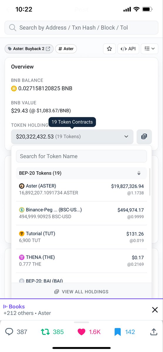 Buy back wallet is up to 16.8 million Aster

HODL YOUR ASTER LIKE YOUR LIFE DEPENDS ON IT!!!!