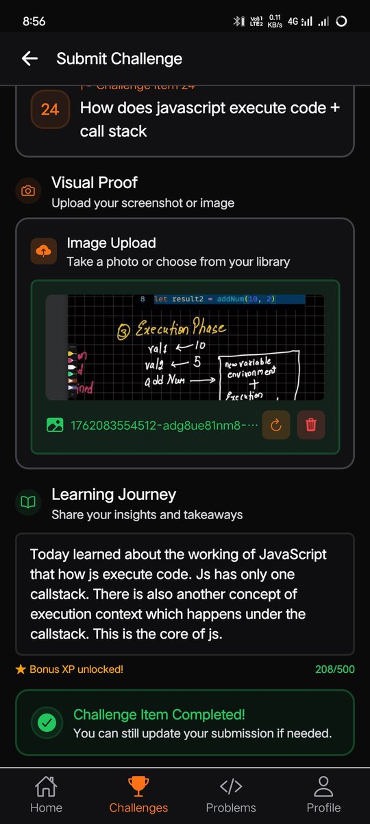 #Day24 of #25DaysJSChallenge on masterji app.
Topic : how js execute code
<a href="/Hiteshdotcom/">Hitesh Choudhary</a>
<a href="/ChaiCodeHQ/">Chai Aur Code</a> 
Now 1 more days to go... 💪😁 #MasterJi #javascriptframeworks
