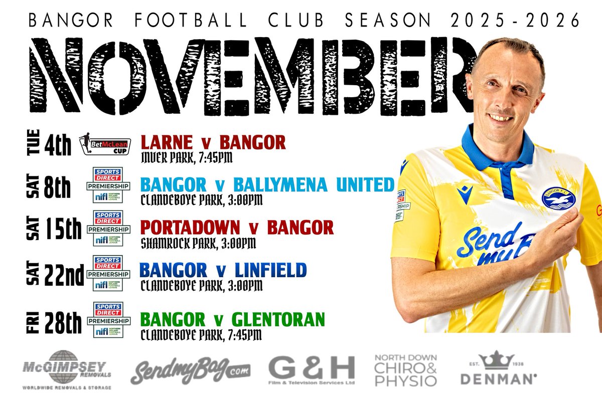 📅 Kicking off a new month with a trip to Inver Park on Tuesday night. 

🎟️ Don’t miss out on more big games at Clandeboye Park by securing your ticket now 👇🏻

bangorfc.com/tickets.php

🟡🔵