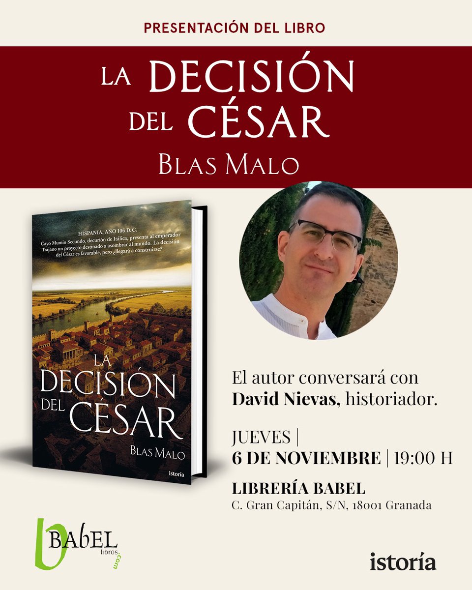 blasmalop's tweet image. El jueves 6 alguno estará en Vitoria.
Yo estaré en GRANADA.
(19h, BABEL)
¡Salve, César!
@istoria_ed