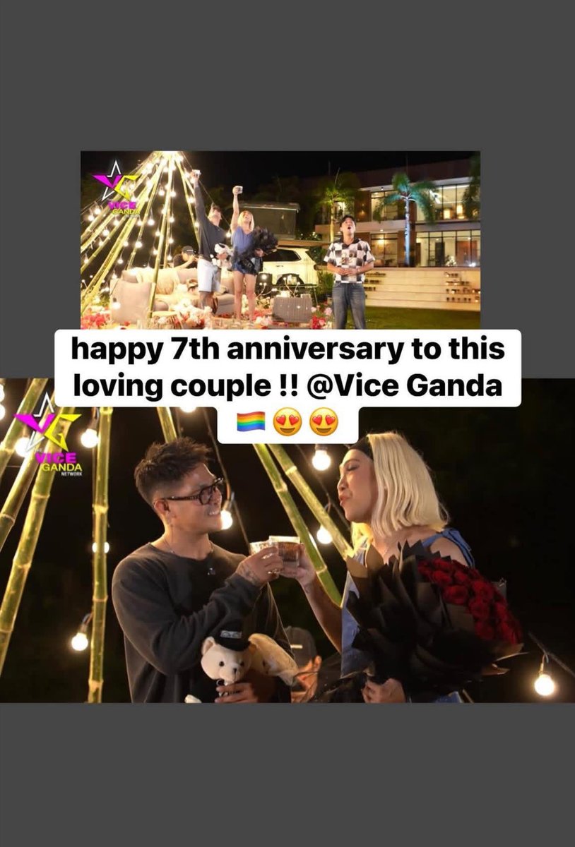 bench2094's tweet photo. HAPPY ANNIVERSARY @vicegandako  and ion!! stay inlove!! God bless!! 🏳️‍🌈🏳️‍🌈😍 https://t.co/q59MsJrqKc