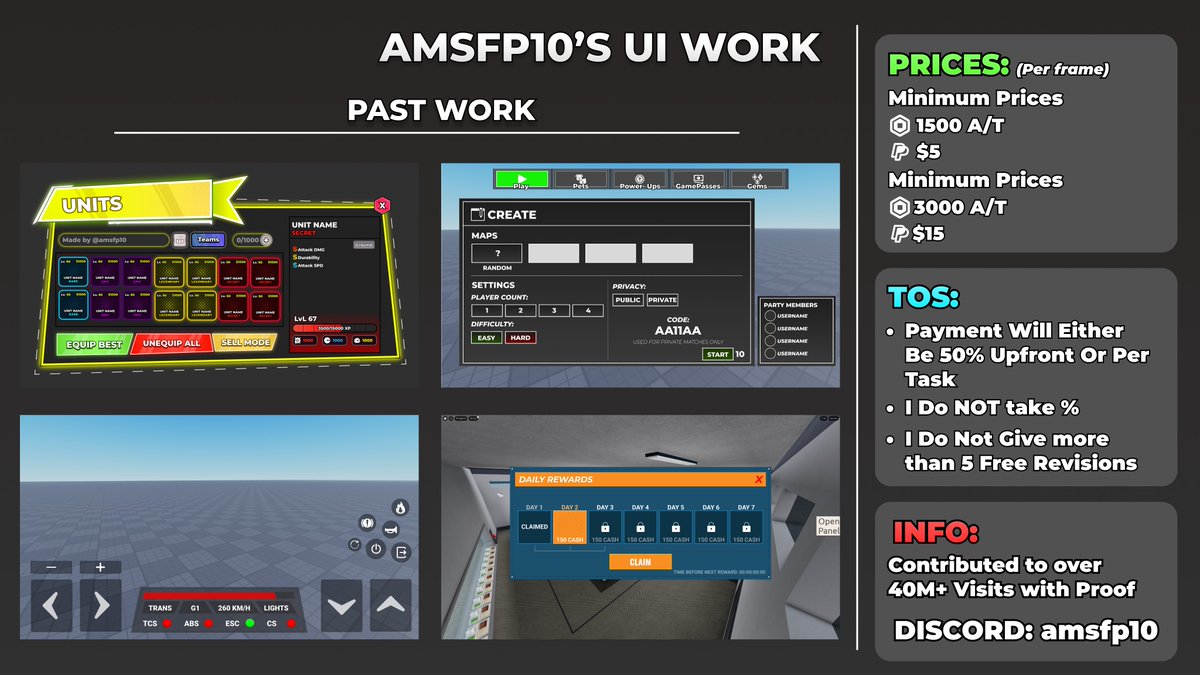 amsfp10's tweet image. Commission Sheet Out!
#RobloxDev #robloxuidesign
