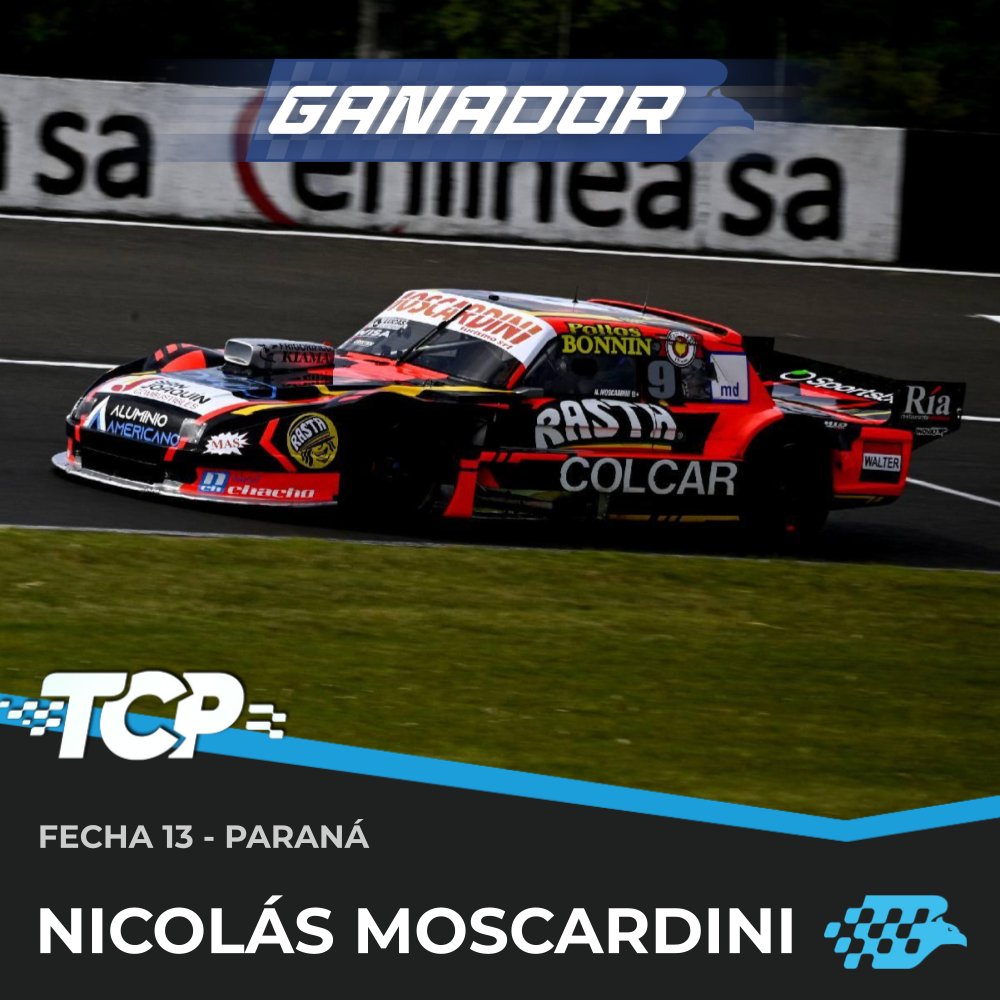 #TCPista | 🏁 <a href="/NicoMoscardini/">Nicolás Moscardini</a> se llevó la victoria en la Final que el TC Pista disputó en el Autódromo de Paraná.

👉 El piloto de Ford dominó de punta a punta y obtuvo su 4° triunfo de la temporada.

🥈 Marco Dianda
🥉 Gáspar Chansard