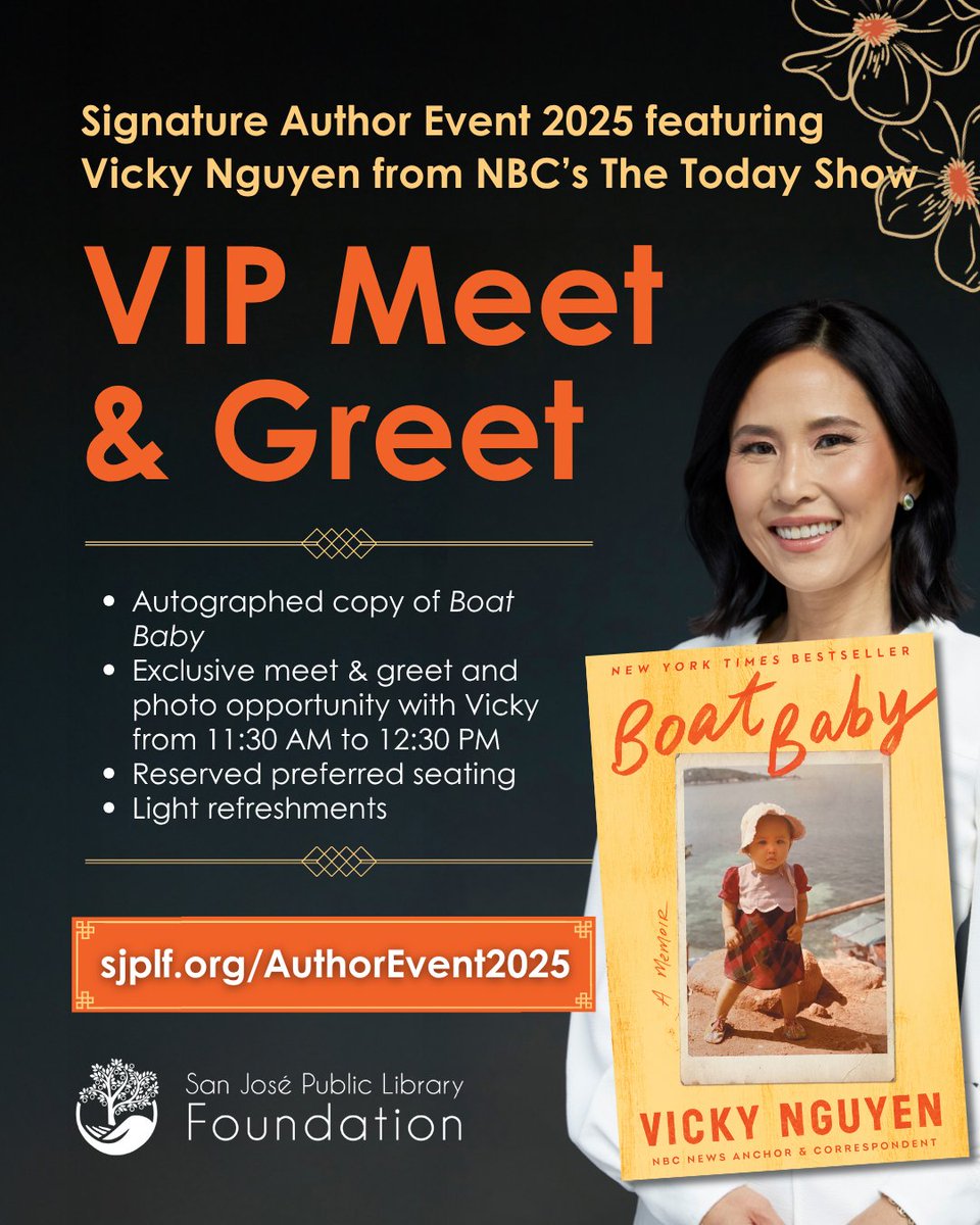 Don't miss the chance to meet Vicky Nguyen from @thetodayshow on Saturday, November 15th from 1 PM to 3 PM at Blanco in Downtown San José! Upgrade to VIP for a photo opportunity and Meet &amp; Greet with Vicky before the main event.

Purchase tickets at sjplf.org/AuthorEvent2025
