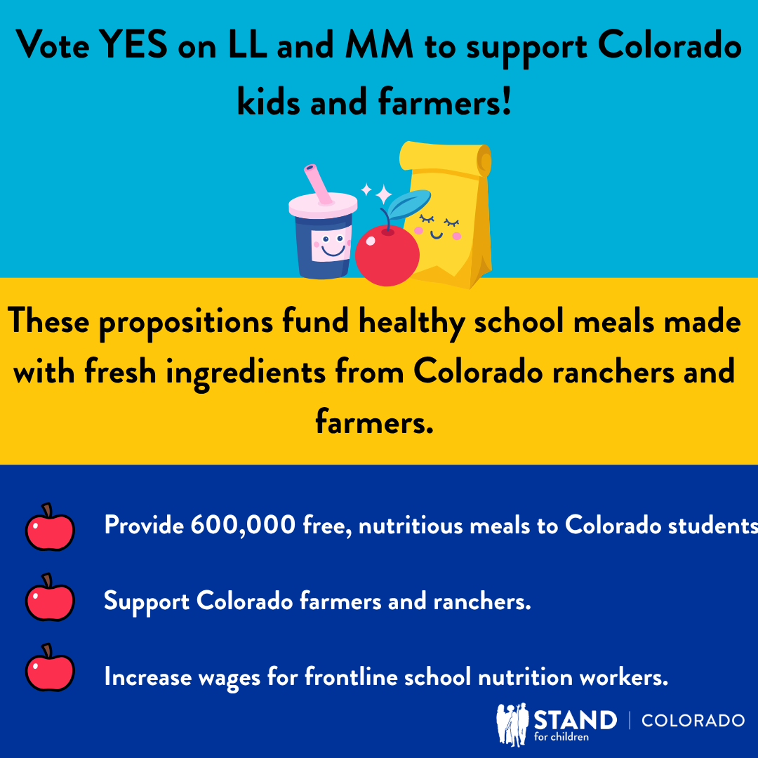 #DYK that two out of five families in Colorado struggle to put food on the table? A YES Vote on Propositions LL and MM November 4th will keep Colorado kids fed at school. Every child deserves a healthy meal, regardless of what their family can afford: yesonllandmm.com