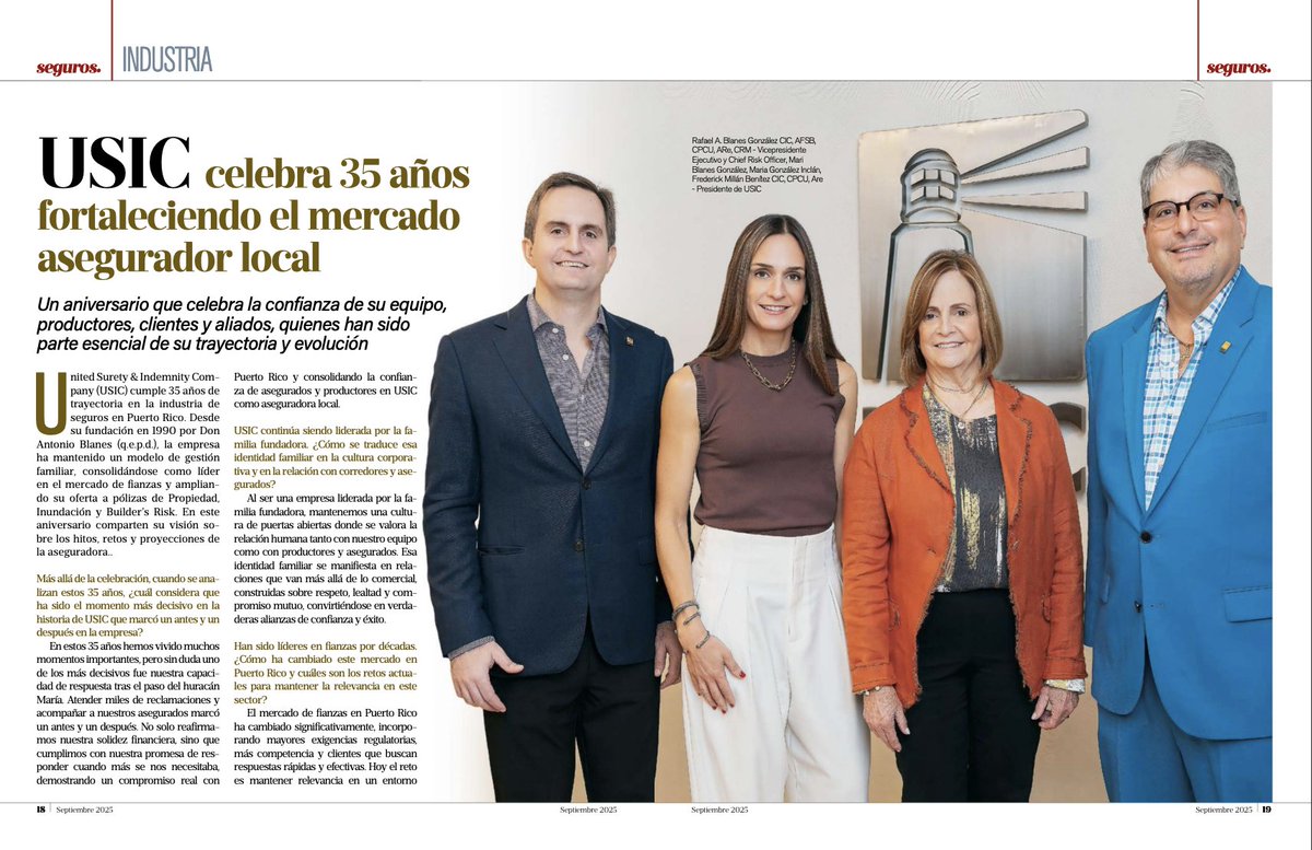 📈 USIC celebra 35 años fortaleciendo el mercado asegurador local
Una historia de crecimiento, confianza y liderazgo familiar que ha marcado al sector de seguros en Puerto Rico.
Lee el reportaje completo aquí 👉 ow.ly/ji6g50Xll2S