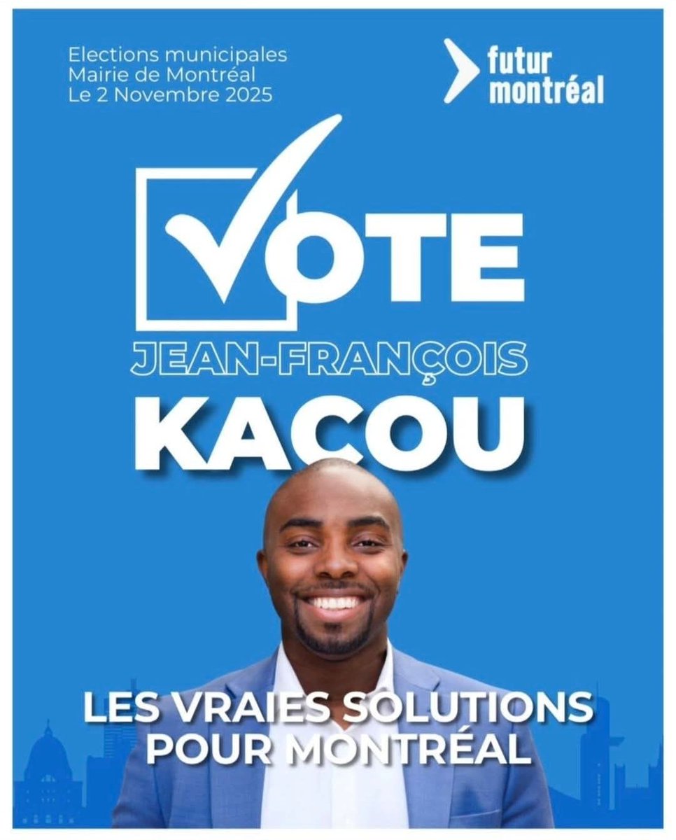 C’est aujourd’hui que tout se joue! 🗳️
Montréal mérite une vision moderne, des idées concrètes et des solutions réelles.
Votez Jean-François Kacou et Futur Montréal, pour une ville simple, efficace et fiable.
#FuturMontréal #ÉlectionsMontréal2025 #VotezKacou #Polmtl #Montreal
---