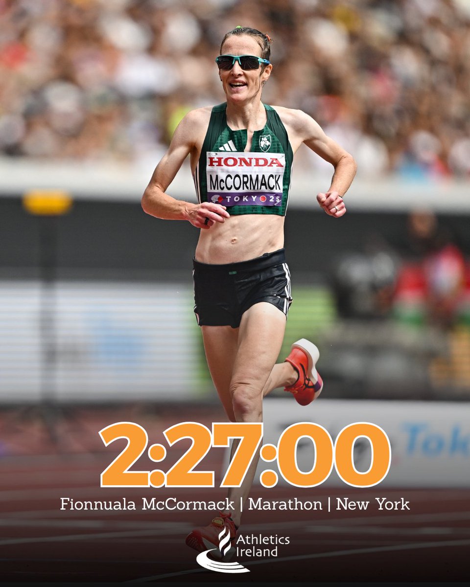 irishathletics's tweet image. 10th for Fionnuala in NYC! 🙌

Fionnuala McCormack (Kilcoole AC) has finished 10th in the Pro Women's race at the New York City Marathon 🔥

The five-time Olympian clocks the fifth fastest marathon of her career, 2:27:00, just seven weeks after her last race over the distance at…