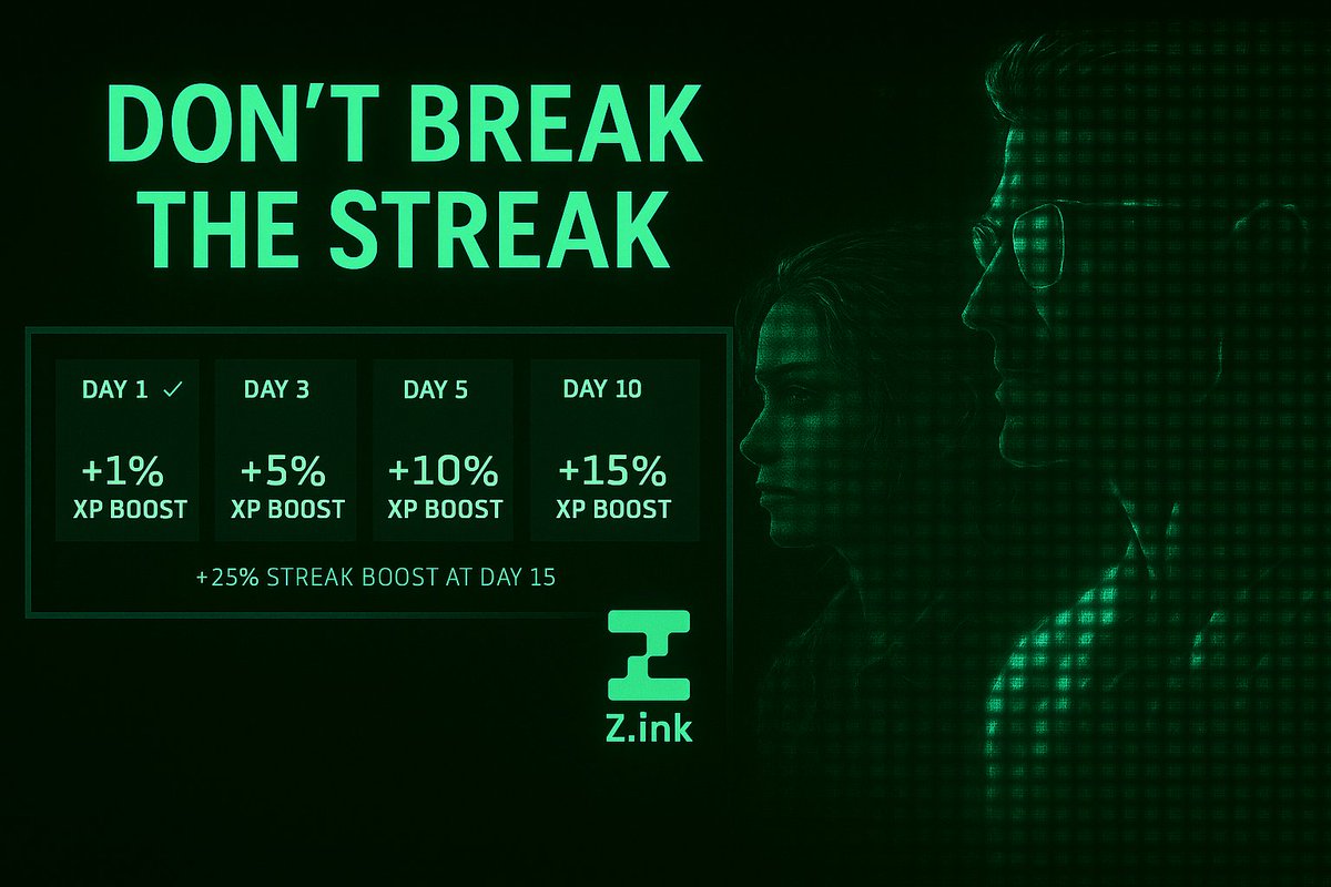 vbtv_'s tweet photo. Don’t break the streak 💚
Daily check-ins = XP boosts (+1% → +25%). https://t.co/v8IjR6LT5D Alpha is live - keep grinding ZXP.
@ZinkSVM @staratlas #Zink #ZXP #AlphaSeason #StarAtlas #Web3Gaming https://t.co/UWZMUAm2IP