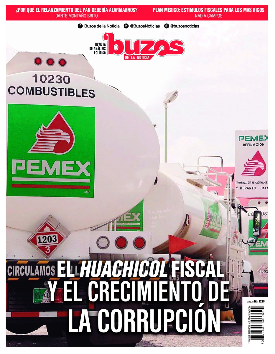 ¡Buenos días, lectores!☀️

🗞️Portada de #buzos
El huachicol fiscal y el crecimiento de la corrupción

Los casos de corrupción detectados durante el primer año de gobierno de la presidenta Claudia Sheinbaum Pardo son extensión de los producidos en el sexenio de AMLO.

Lee más en