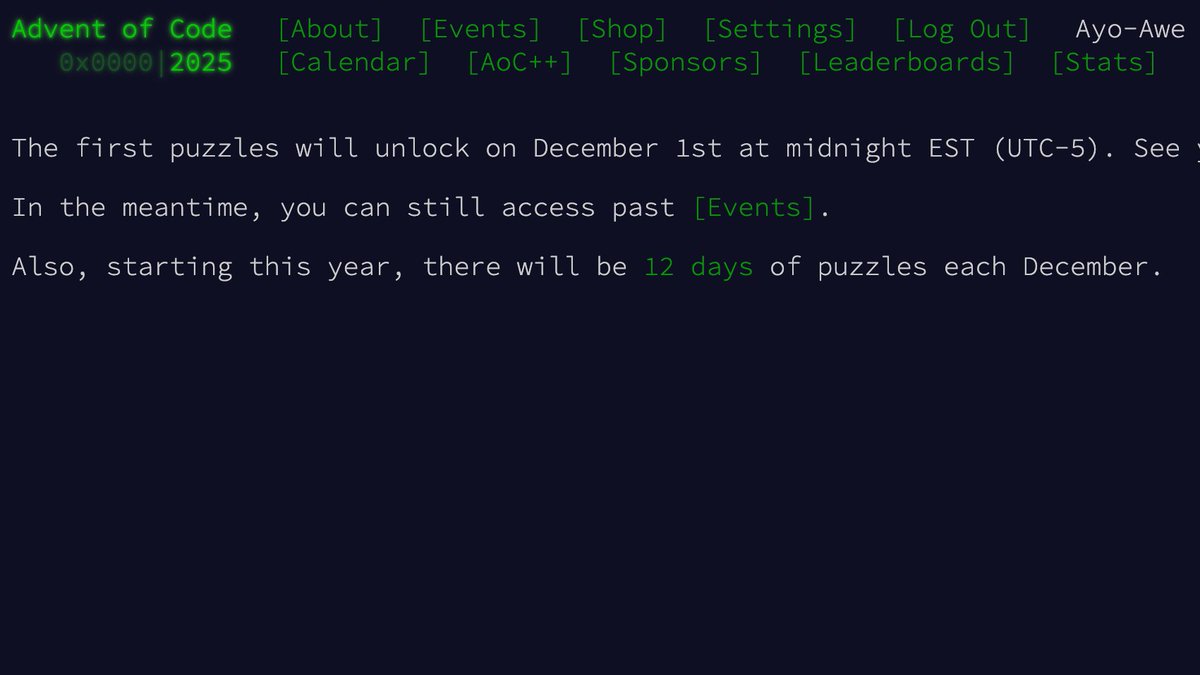 AweAyo_'s tweet image. Apparently there are only 12 days of #adventofcode this year