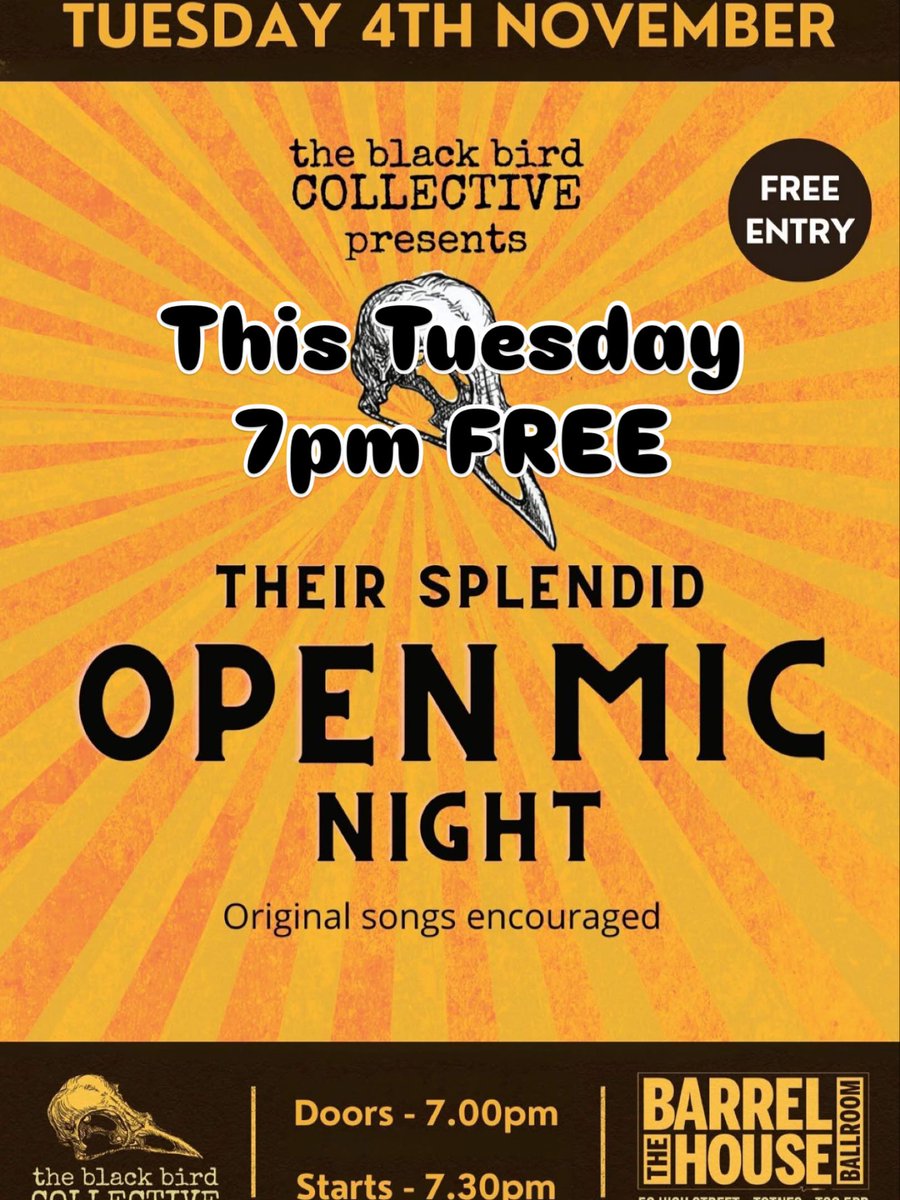 This Tuesday 4th November, join us for a special Black Bird Open Mic Night #128 featuring the likes of Cloudi Lewis, Sarah Harris, Vincent, HiddenCoves &amp; more

☀️ 7pm
☀️ Free Entry
☀️ <a href="/bhtotnes/">𝗧𝗵𝗲 𝗕𝗮𝗿𝗿𝗲𝗹 𝗛𝗼𝘂𝘀𝗲, 𝗧𝗼𝘁𝗻𝗲𝘀</a> 

Spread the word, share and invite friends.

🔥💥🌈💫❤️‍🔥

linktr.ee/theblackbirdco… 

x