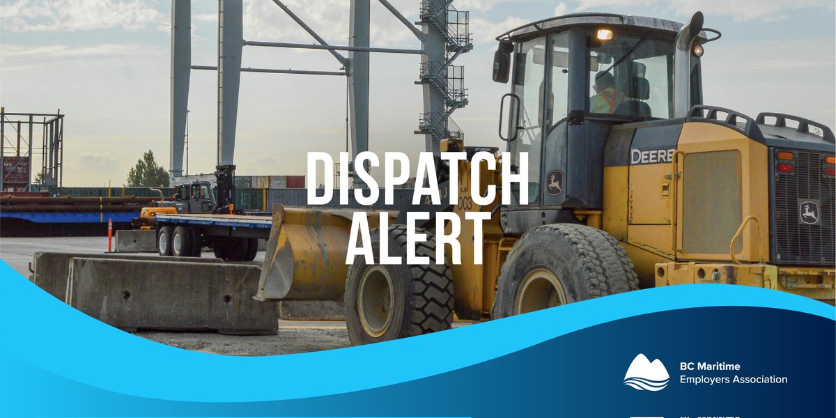 Dispatch Alert 🚨 Vancouver &amp; Squamish will be busy for todays 1630 Sun, Nov 02 shift. There is heavy demand for RTG &amp; HC ratings. It will also be busy for the 0100 Mon, Nov 03 shift. Please declare your availability and plug in at the hall. <a href="/BC_Maritime/">BC Maritime Employers Association</a> <a href="/500Dispatch/">500 Dispatch</a>