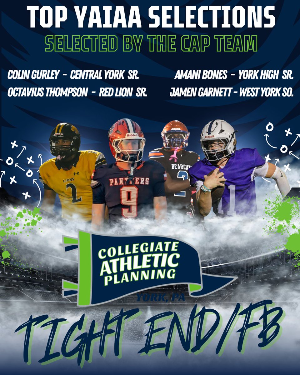 Excited to announce the 2025 YAIAA Top TE/FB’s selected by the <a href="/AFL_YorkPA/">AFL York PA</a> CAP team! Congrats to these athletes on being selected! #OneGoal 

Athletes 
<a href="/ColinGurley56/">Colin Gurley</a> <a href="/OctaviusThomps6/">Octavius Thompson</a> <a href="/BonesAmani/">Amani Bones</a> <a href="/JamenGarnett_11/">JamenGarnett_11</a> 

<a href="/RussellStoner24/">Russell Stoner</a> <a href="/coachCPowell2/">Chaz Miller-Powell</a> <a href="/CoachKAFL/">🇳🇬 Coach Kings ♤</a> <a href="/CoachMattGrz/">Matthew Grzechowiak</a>