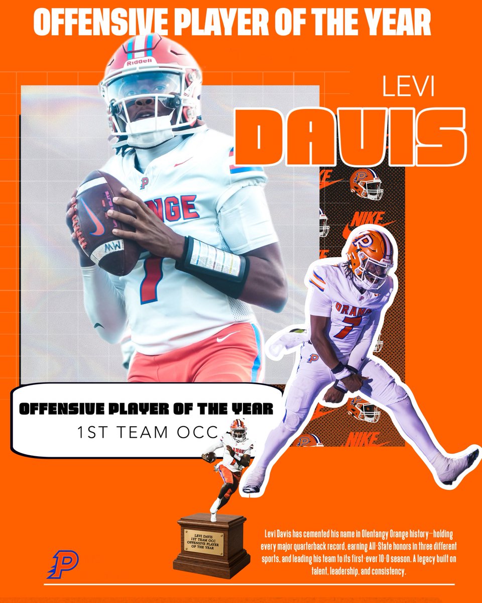 shaewhitemedia's tweet image. Congratulations to Levi Davis! 🏆
He’s been named 1st Team OCC and Offensive Player of the Year.

Levi is Olentangy Orange’s all-time quarterback and one of the most decorated athletes in school history — All-State in three sports, a Division I basketball champion, and the leader…
