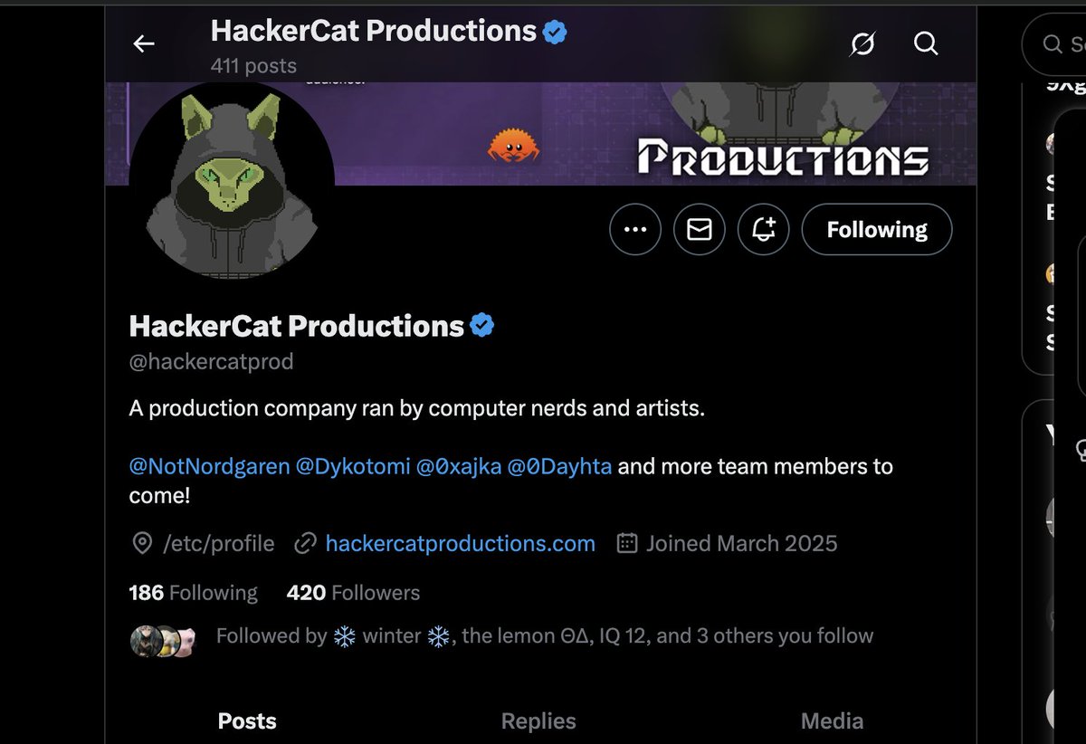 <a href="/hackercatprod/">HackerCat Productions</a> Just became your 420th follower.