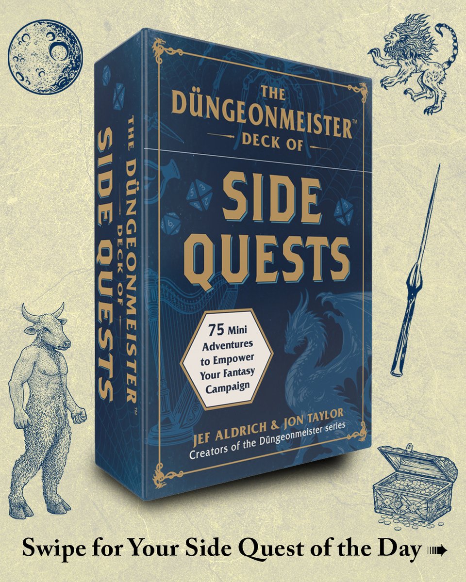 adamsmedia's tweet photo. Calling all game masters! Swipe for your side quest of the day. . . 

And learn more about THE DÜNGEONMEISTER DECK OF SIDE QUESTS via the link in our bio. https://t.co/rxzdeDmFrQ