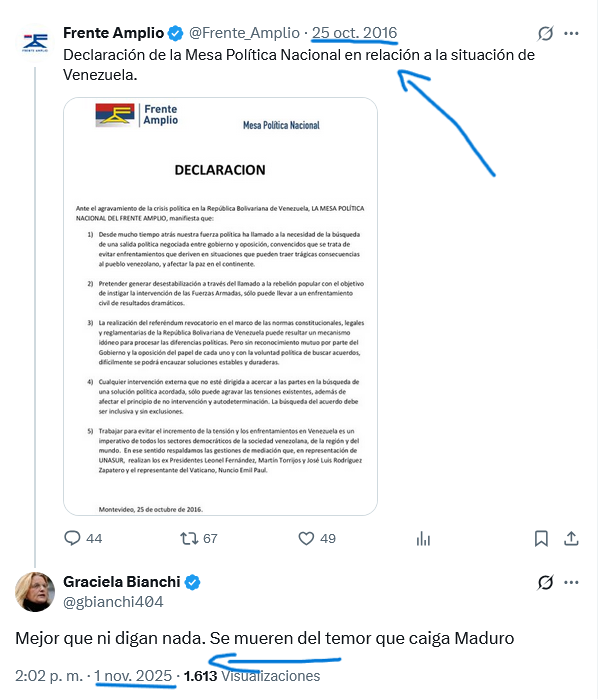 Te recomiendan siempre que cuando uno quiere contestarle a alguien,  te dicen que te tomes tu tiempo y no contestes a las apuradas. Bueno, la senadora se tomó 9 años en responder un posteo del FA.
