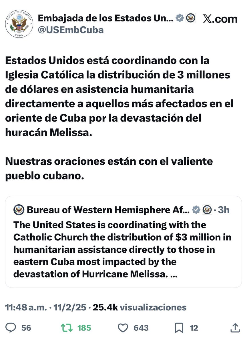 Urgente | Tal y como les había dicho, #EEUU sí entregará ayuda y lo hará  sin que la toque el Partido Comunista. Tres millones de dólares, más que  cualquier otro donante que, image size:864x1200