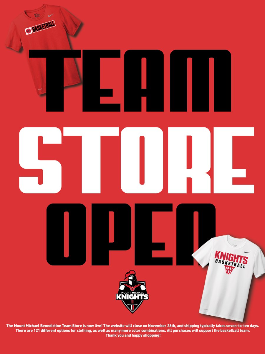 Our official Team Store is LIVE⚔️

Support Mount Michael Basketball with the link below⬇️

bsnteamsports.com/shop/qHJwF9dRM3 

Store closes on November 26th and shipping takes around 7-10 days. Order now to have your gear by our Season Opener‼️