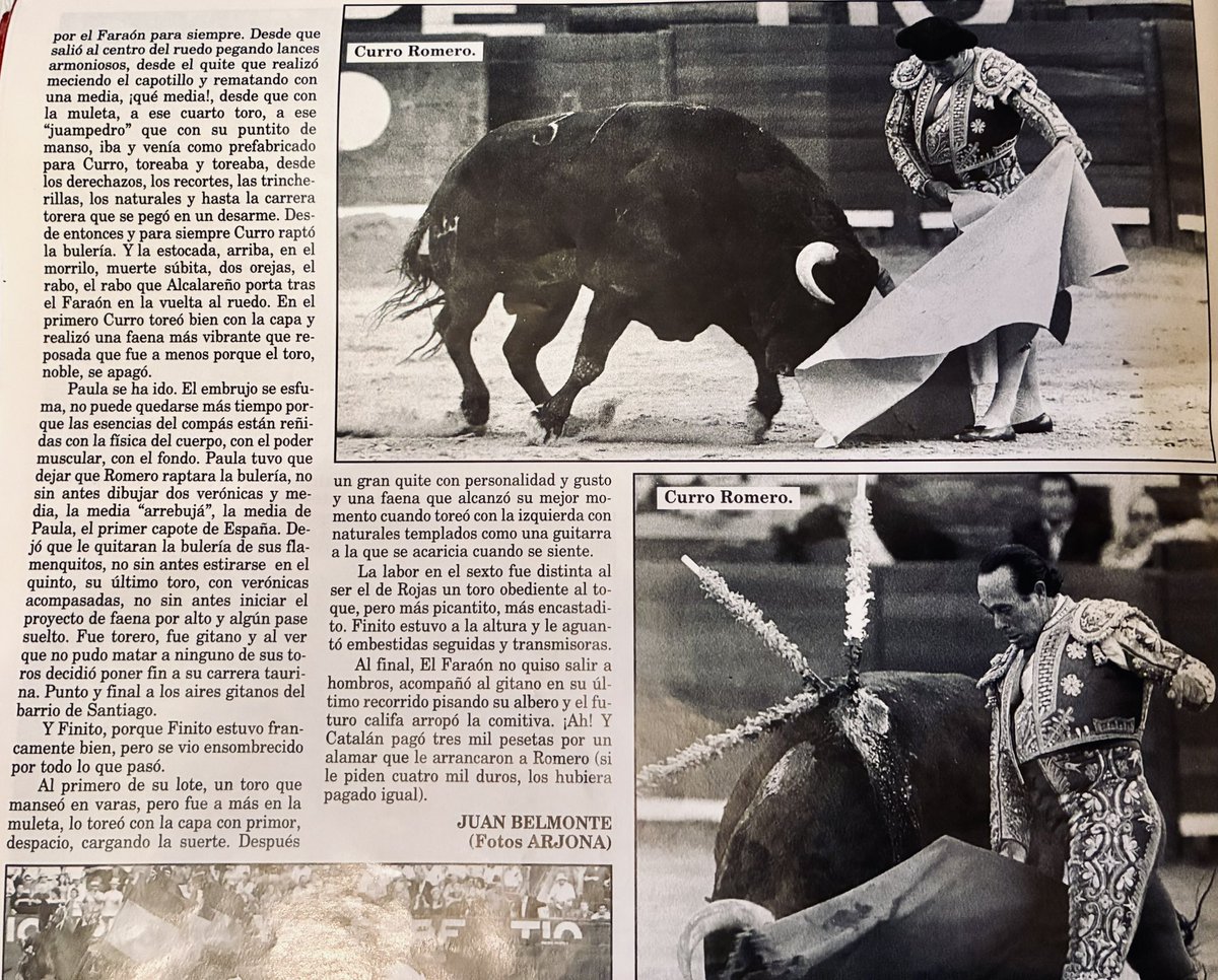 DEP. El maestro Rafael de Paula.
El día que se retiró, en su Jerez natal 18-5-2000, le echaron a los corrales sus dos toros. Curro hizo una faena histórica, en la que estuve presente  y que fue portada del ABC.