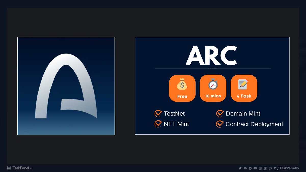 taskpanelio's tweet image. ARC Airdrop Tasks 🪙

Join the testnet for ARC, the new L1 project from Circle ($USDC) and backed by BlackRock!

Get in early for this potential mega-airdrop.

📝 Tasks: Testnet (Faucet, Deploy, Mint) 
💰 Cost: Free 
⏱️ Duration: ~10 Mins

Guide below 👇

⚠️What is ARC?
ARC…