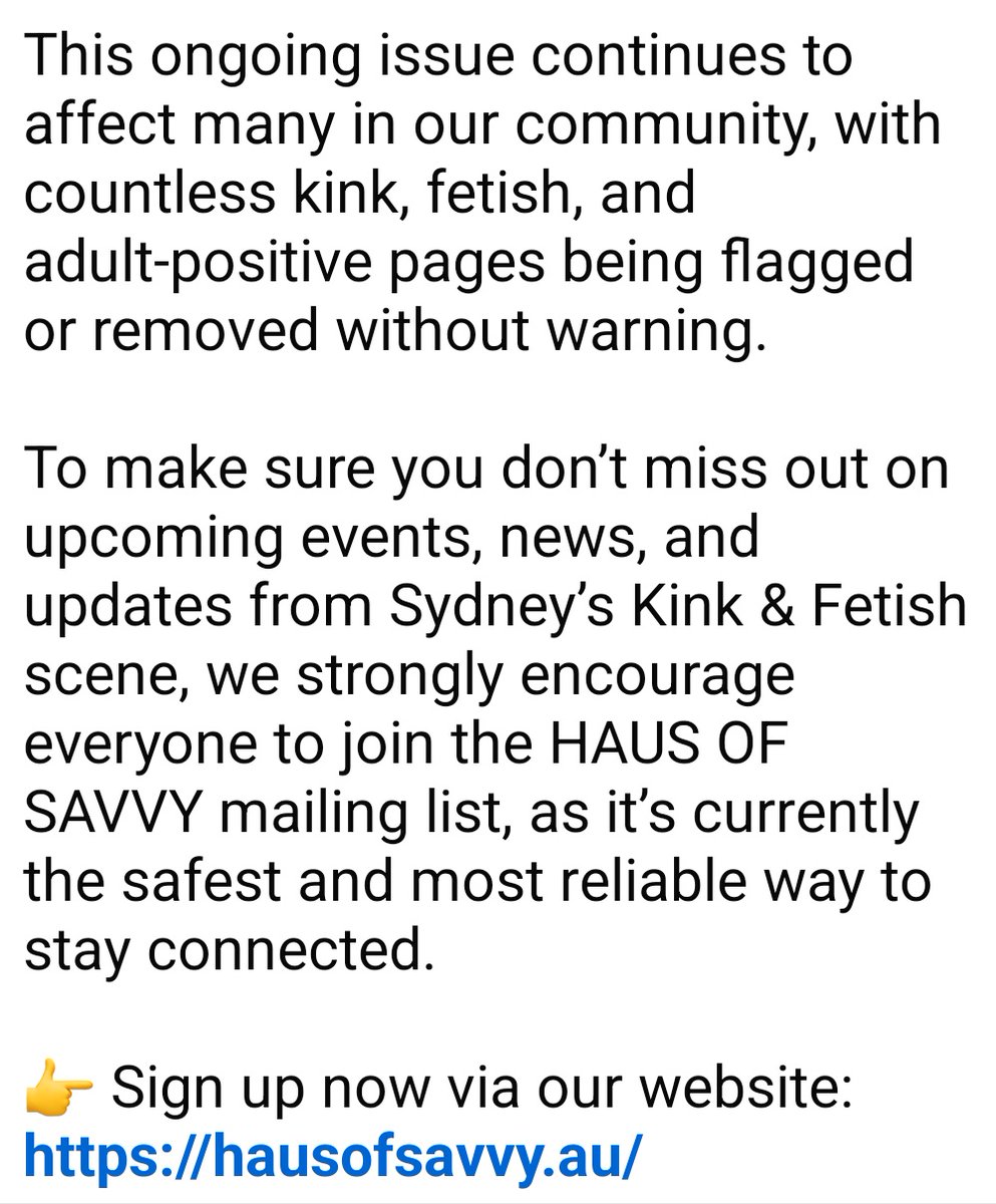 🚨IMPORTANT ANNOUNCEMENT.
Unfortunately, Meta has struck again, and this time HAUS of SAVVY has been caught in the crossfire. 

As our HAUS OF SAVVY Instagram account has been permanently disabled.  
 join HAUS OF SAVVY
Sign up now hausofsavvy.au