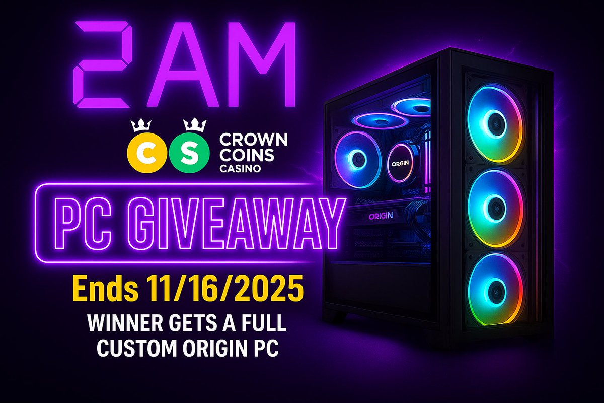 2AM_Esports's tweet image. 🚨 PC GIVEAWAY RULES 🚨
✅ Retweet this post 🔁
✅ Tag 3 friends 👇
✅ Follow: @2AM_Esports @CrownCoinsC @JeffTheMVP

Winner picked 11/16/2025 🎉💻