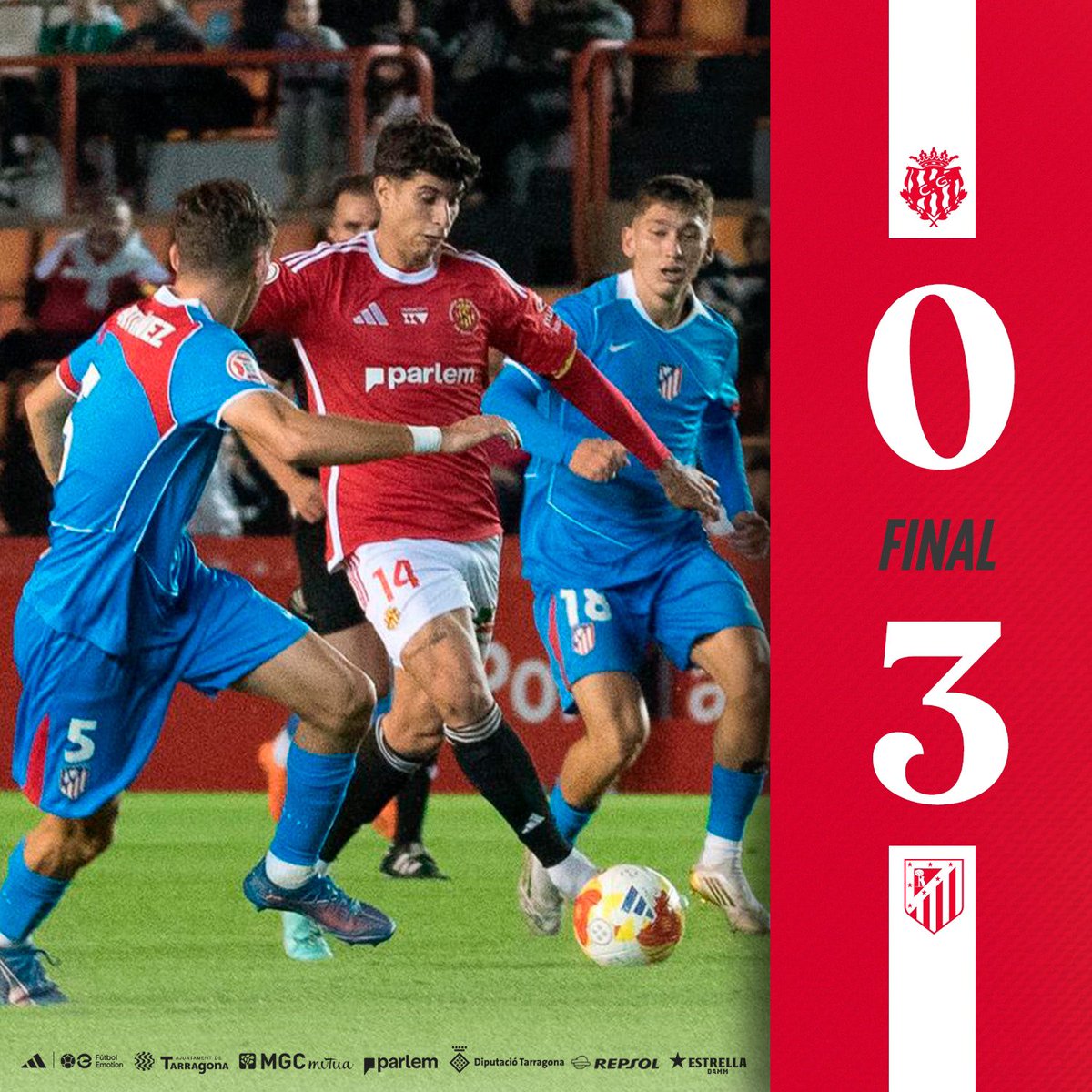 NASTICTARRAGONA's tweet image. Final del partit.

|0-3| #nasticlive
#NàsticAtléticoMadrileño 
#NouEstadiCostaDaurada