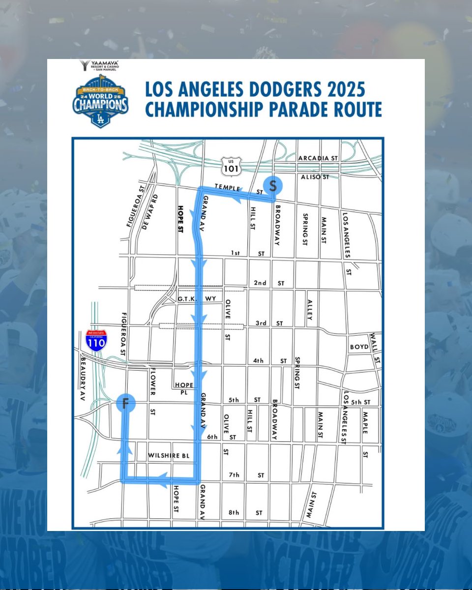 CountyofLA's tweet image. The Civic Center will be impacted by the Dodgers World Series parade on Monday, November 3. Vote Centers will remain open for in-person voting and ballot drop-off. For more information, please visit lavote.gov.