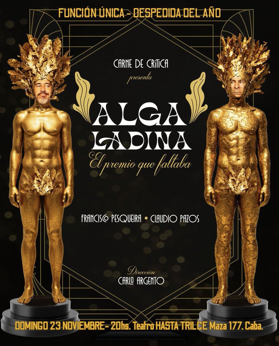 ¡Atenti, ladinxs del teatro!
ALGA LADINA vuelve por una sola función para despedir el año.                                                                                                  Dom 23 NOV – 20hs
📍 Teatro Hasta Trilce

🎁 Preventa a precio increíble en <a href="/AlternativaEsc/">Alternativa</a>