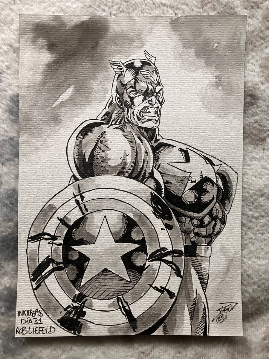 #Inktober2025: autores que me formaron como dibujante.
De algún modo <a href="/robertliefeld/">robliefeld</a> (<a href="/Lie_Felled/">Positively Liefeldian 🚫🦶</a>) me influenció como dibujante. Tal vez en la forma contraria que el resto, pero incluso un mal ejemplo sigue siendo un ejemplo… ¿no?