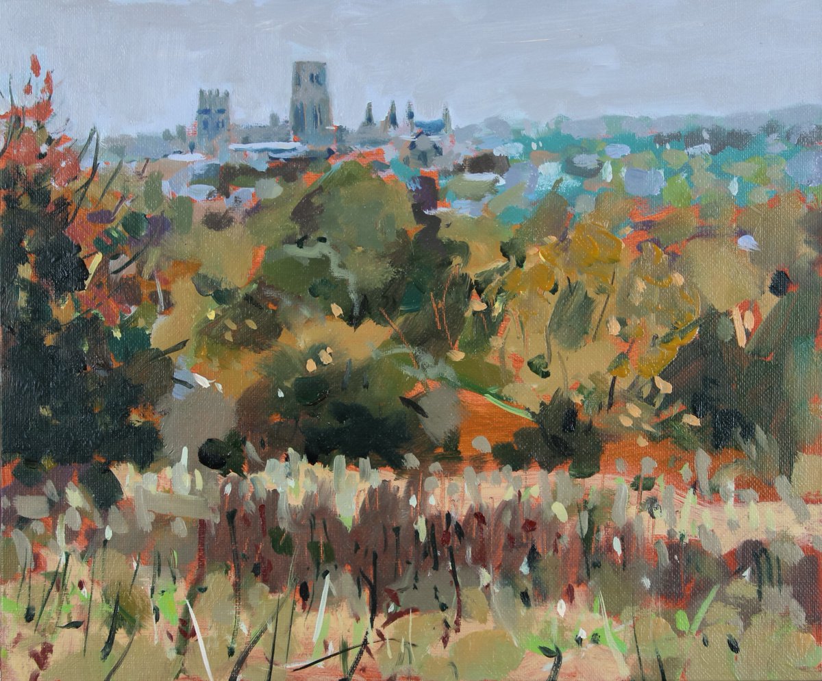 Chainsaw_McGinn's tweet image. The world is full of beauty. Get out and make the most of it.  Durham Skyline from Observatory Hill - Autumn Colours Oil on canvas board 10 x 12 inches October 2025 #pleinair #landscape #CoDurham #durhamcathedral #Durham #oilpainting #landscapepainting