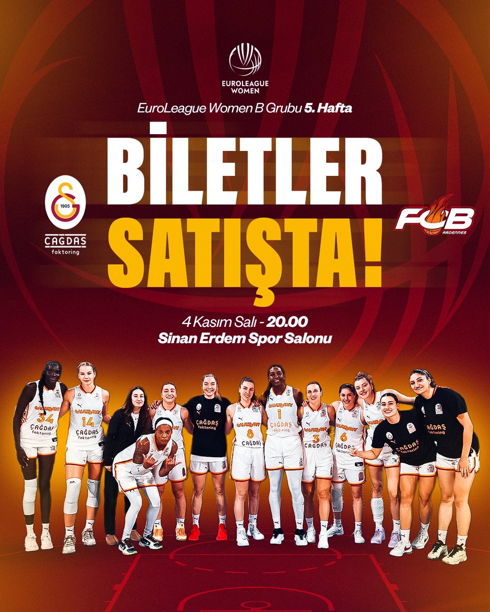 KadinBasketGS's tweet photo. 🔥 EuroLeague Women heyecanı Sinan Erdem’de!
💛❤️ Galatasaray Çağdaş Faktoring 🆚 Flammes Carolo Basket

📅 4 Kasım Salı | 🕗 20.00
🏟️ Sinan Erdem Spor Salonu
🔗 https://t.co/NBXZhwZbW5

🎟️ Tribündeki yerini al, bu mücadeleyi kaçırma!

#EuroLeagueWomen https://t.co/Ilu8uMY1cJ