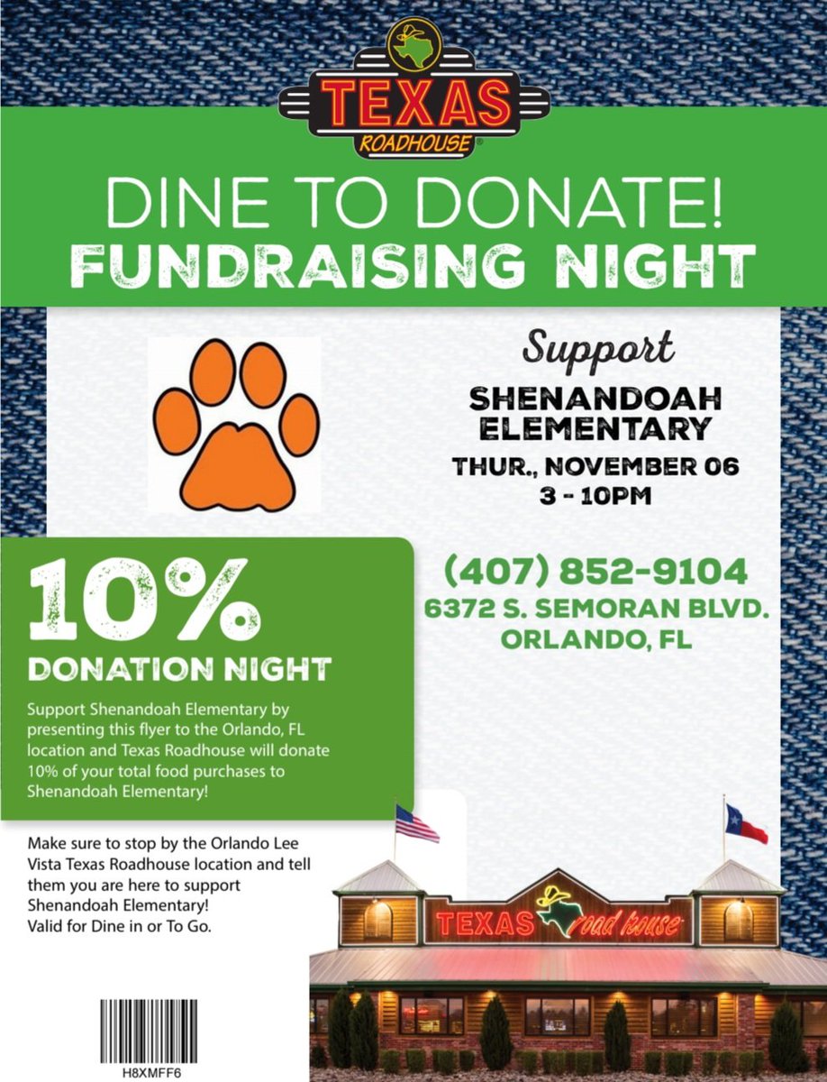 Come support Shenandoah Elementary's Spirit Night on Thursday, November 6th!!