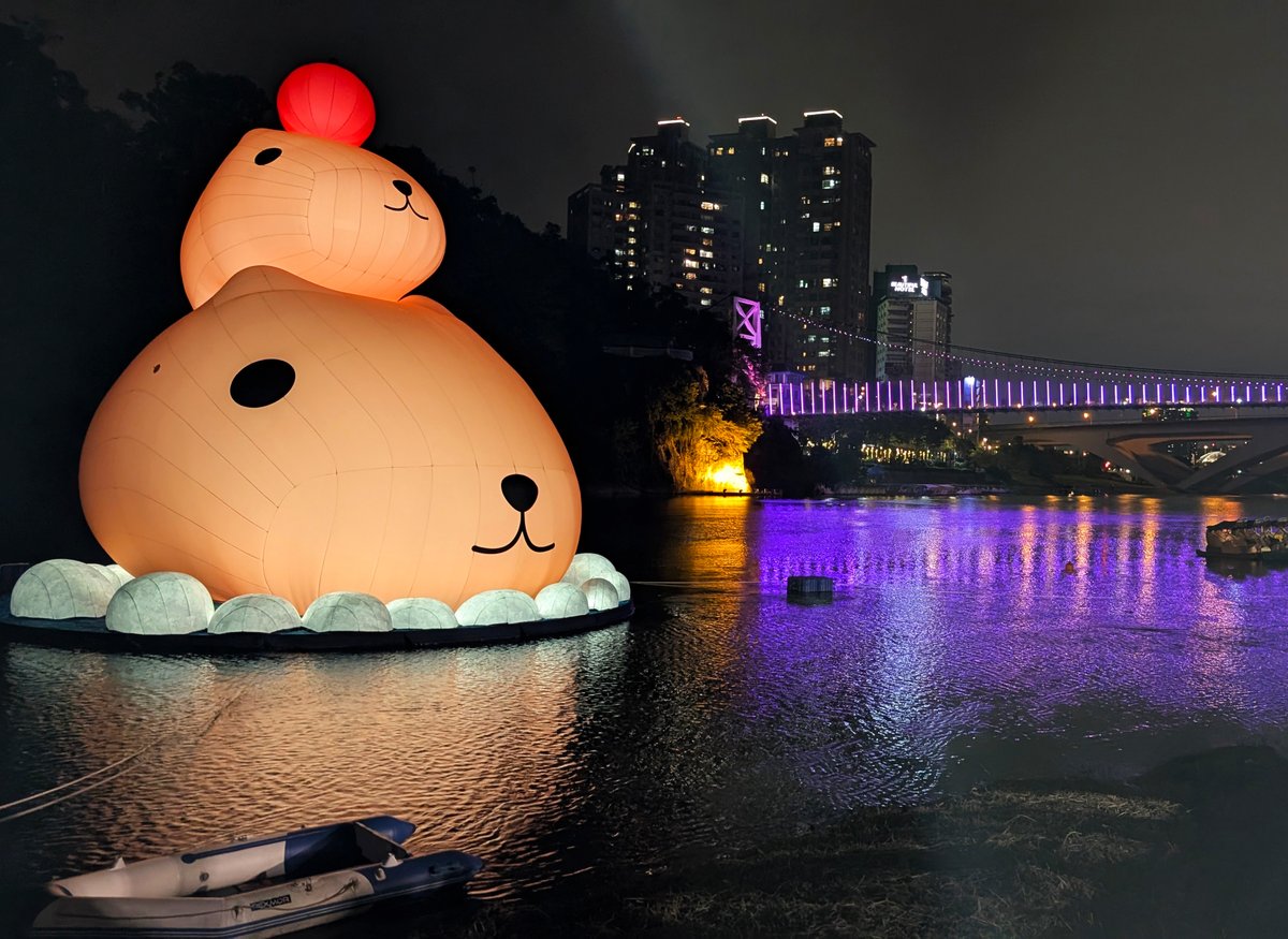 WandererTaiwan's tweet photo. カピバラさん！呆在碧潭の水豚君！12米高地景伴煙火，療癒新北新店！
📺 看影片→ https://t.co/hl3VkS6c4h
Soothing Bitan! KAPIBARASAN (Xindian, New Taipei)
#碧潭 #カピバラさん #KAPIBARASAN #水豚君 #Taiwan #台灣 #台湾 
※展覽期間亮燈時間：2025/11/1~12/28 (星期日) 18:00~22:00 https://t.co/JlJ38gAZEJ