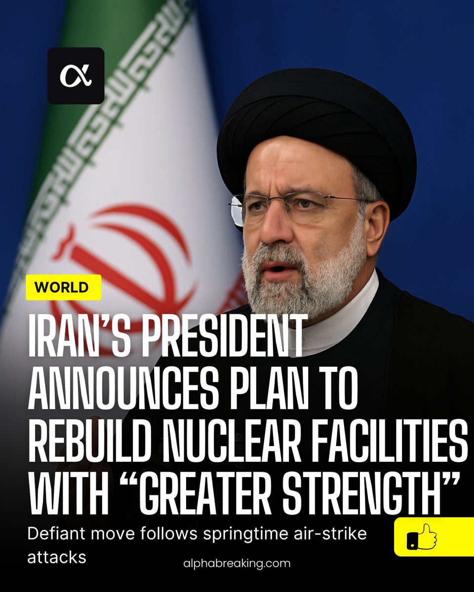 AIphaBreaking's tweet image. Iran’s President Masoud Pezeshkian announced that Tehran will restore its nuclear facilities “stronger than before” after recent air strikes.The move signals defiance amid rising regional and global tensions.
#Iran #NuclearProgram #GlobalTensions #MiddleEast #Tehran #BreakingNews