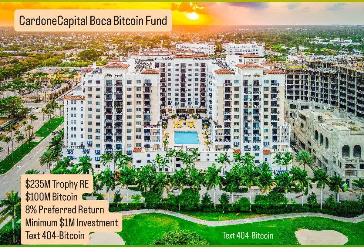 CardoneCapital adds order for $22M of Bitcoin after buying $52M in October.  The Boca Bitcoin Hybrid fund is largest Real Estate bitcoin hybrid ever.  $235M purchase of 336 units in irreplaceable location