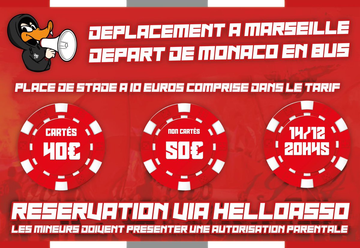 ULTRASMONACO94's tweet image. Nous organisons un déplacement à Marseille, avec plusieurs bus au départ de Monaco.

Inscriptions en ligne : helloasso.com/associations/c…

Tous à Marseille ! Allez Monaco !