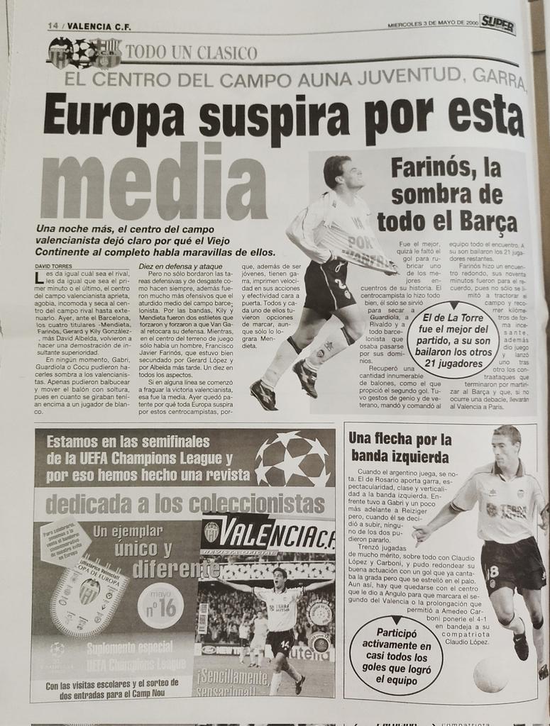 "Estamos en semifinales de Champions" o "Europa suspira por esta media",releo esto,hoy en descenso y 6 años sin competición europea,se te cae todo al suelo,q pequeños nos han hecho,Mestalla no puede asumir ésto...
